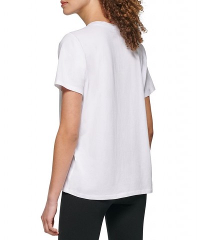 Women's Striped-Logo Short-Sleeve Crewneck Tee White $14.28 Tops