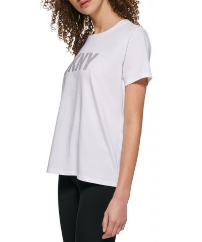 Women's Striped-Logo Short-Sleeve Crewneck Tee White $14.28 Tops