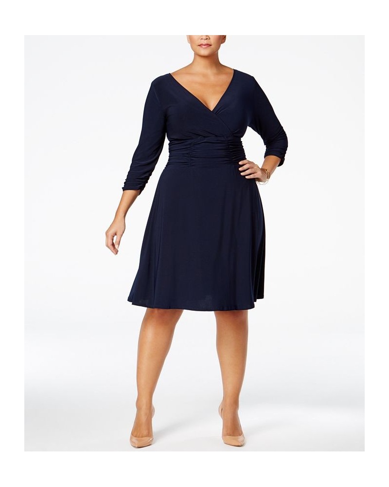 Plus Size Ruched A-Line Dress Blue $15.20 Dresses