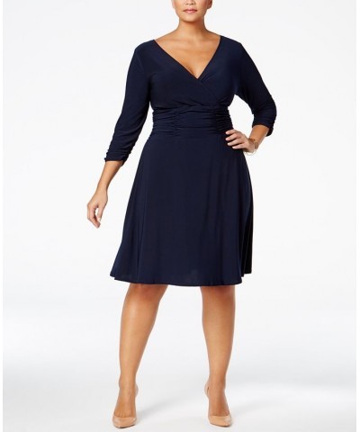 Plus Size Ruched A-Line Dress Blue $15.20 Dresses