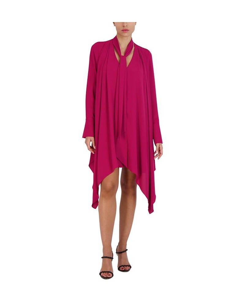 Women's Tie-Neck Handkerchief-Hem Shift Dress Wine $81.33 Dresses