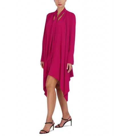 Women's Tie-Neck Handkerchief-Hem Shift Dress Wine $81.33 Dresses