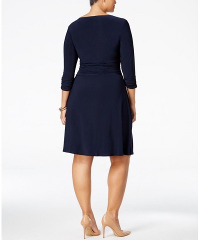 Plus Size Ruched A-Line Dress Blue $15.20 Dresses