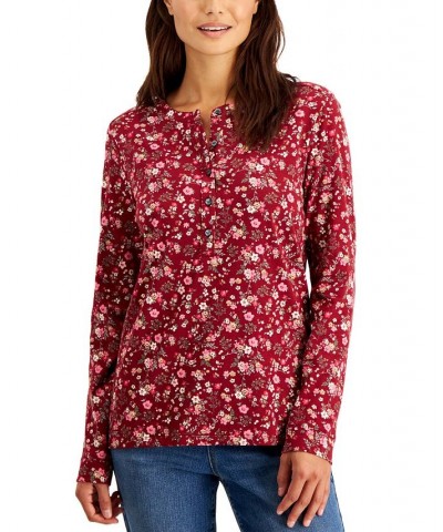 Women's Buttoned Long Sleeve Top Scarlet Floral $13.42 Tops