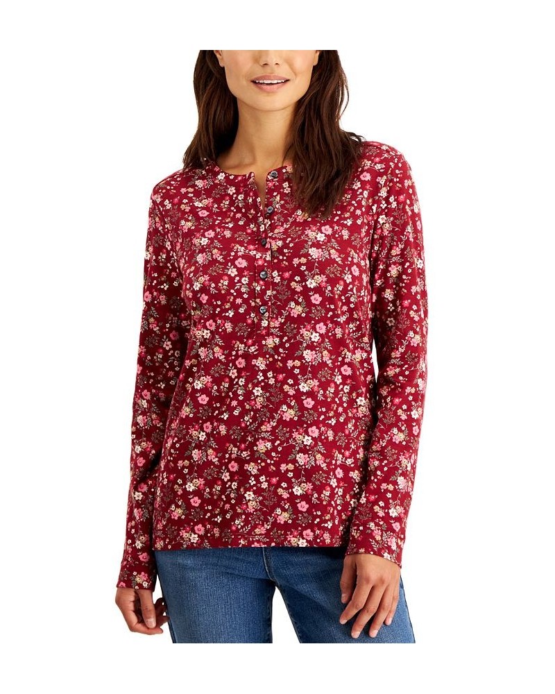 Women's Buttoned Long Sleeve Top Scarlet Floral $13.42 Tops