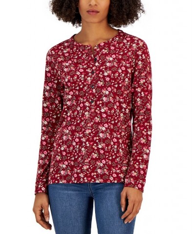 Women's Buttoned Long Sleeve Top Scarlet Floral $13.42 Tops