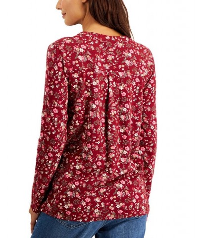 Women's Buttoned Long Sleeve Top Scarlet Floral $13.42 Tops