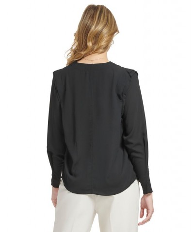 Women's X-Fit Long Sleeve V-Neck Blouse Black $27.26 Tops