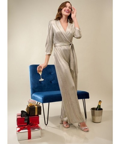 Women's Metallic Wide-Leg Jumpsuit Light Gold $86.04 Pants