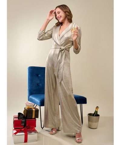 Women's Metallic Wide-Leg Jumpsuit Light Gold $86.04 Pants