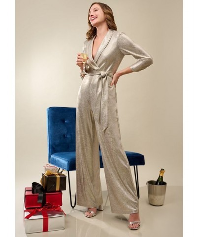 Women's Metallic Wide-Leg Jumpsuit Light Gold $86.04 Pants