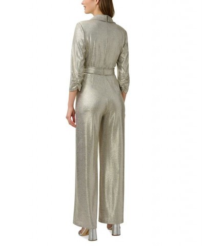 Women's Metallic Wide-Leg Jumpsuit Light Gold $86.04 Pants