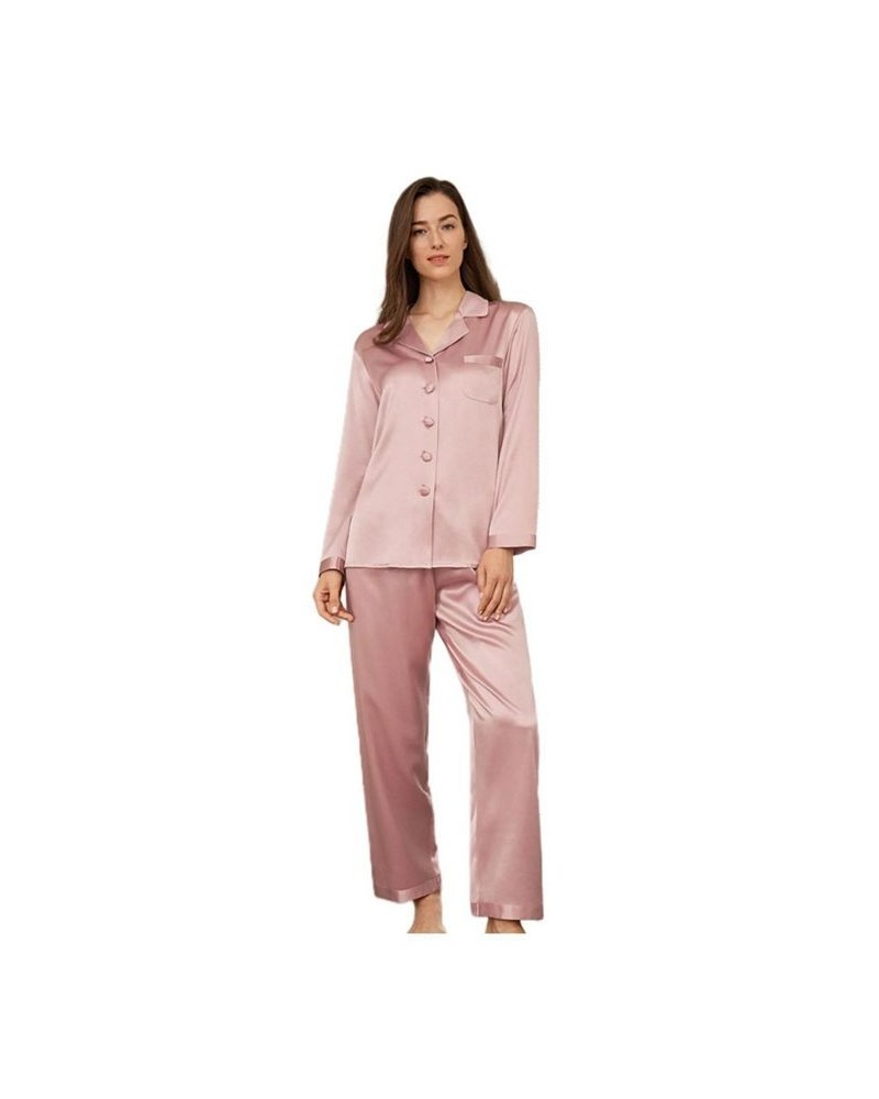 22 Momme Full Length Silk Pajamas Set Pink $58.62 Sleepwear