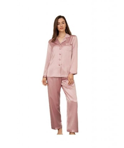 22 Momme Full Length Silk Pajamas Set Pink $58.62 Sleepwear