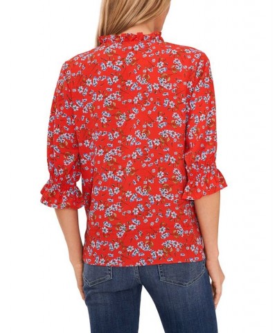 Women's Tie Neck Floral Print Blouse Poppy Red $40.94 Tops