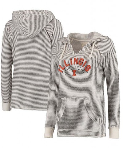 Women's Cream Illinois Fighting Illini Striped French Terry V-Neck Hoodie Cream $32.50 Sweatshirts