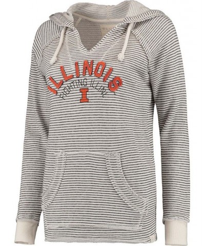 Women's Cream Illinois Fighting Illini Striped French Terry V-Neck Hoodie Cream $32.50 Sweatshirts