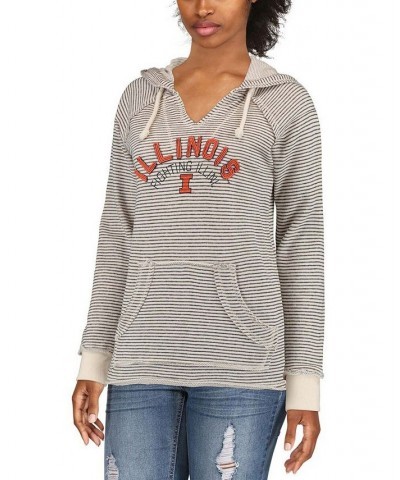 Women's Cream Illinois Fighting Illini Striped French Terry V-Neck Hoodie Cream $32.50 Sweatshirts