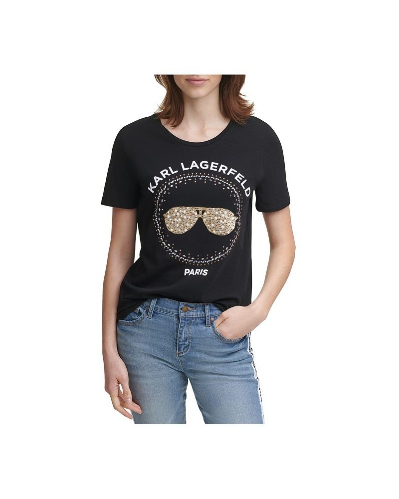 Women's Sequin Sunglasses Tee Black $26.18 Tops