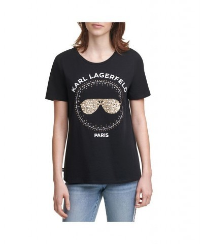 Women's Sequin Sunglasses Tee Black $26.18 Tops