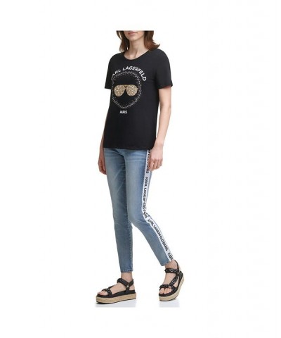 Women's Sequin Sunglasses Tee Black $26.18 Tops