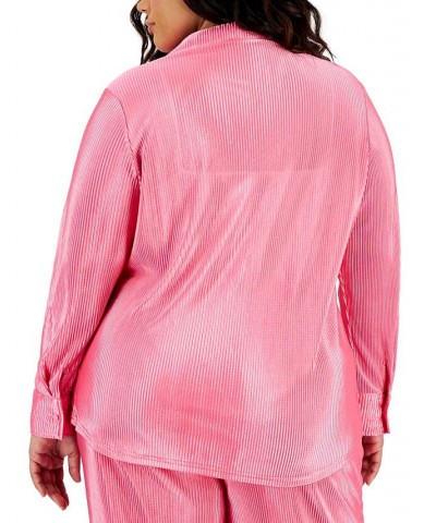 Trendy Plus Size Micro-Pleat Button-Front Top Pink $13.57 Tops