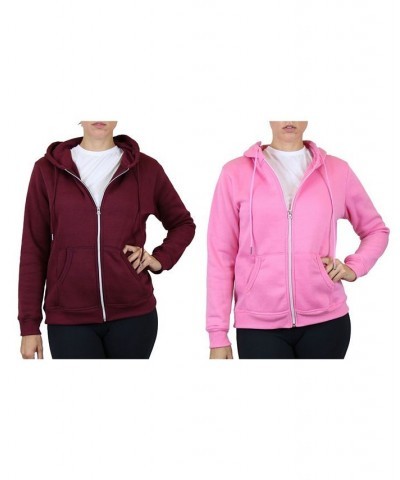 Women's Fleece Lined Zip Hoodie Pack of 2 Black Pink $30.60 Sweatshirts