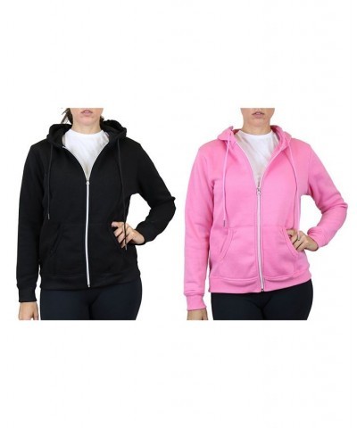 Women's Fleece Lined Zip Hoodie Pack of 2 Black Pink $30.60 Sweatshirts