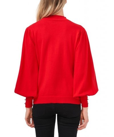 Women's Mock Neck Sweater with Rhinestone-Cuff Luminous Red $32.72 Sweaters