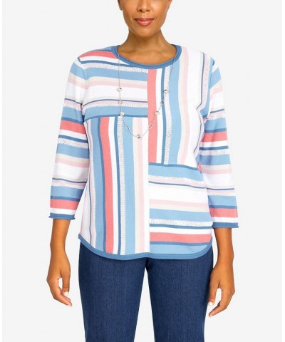 Women's Peace Of Mind Spliced Multistripe Sweater with Necklace Multi $39.75 Sweaters