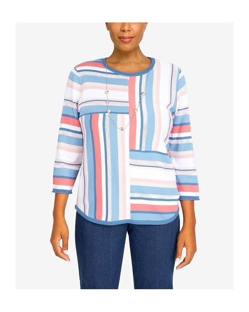 Women's Peace Of Mind Spliced Multistripe Sweater with Necklace Multi $39.75 Sweaters