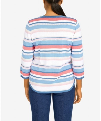 Women's Peace Of Mind Spliced Multistripe Sweater with Necklace Multi $39.75 Sweaters