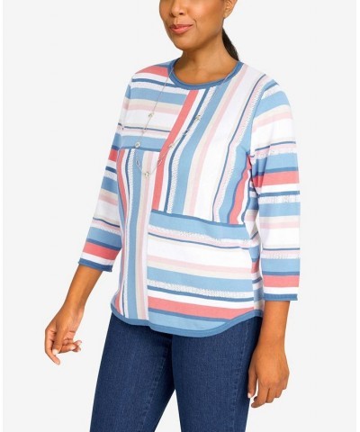 Women's Peace Of Mind Spliced Multistripe Sweater with Necklace Multi $39.75 Sweaters