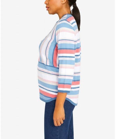 Women's Peace Of Mind Spliced Multistripe Sweater with Necklace Multi $39.75 Sweaters