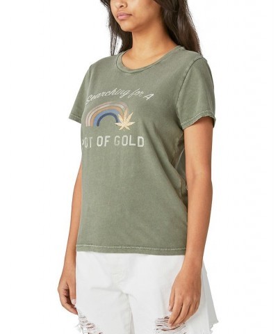 Women's Cotton Graphic-Print Short-Sleeve T-Shirt Four Leaf Clover $21.78 Tops