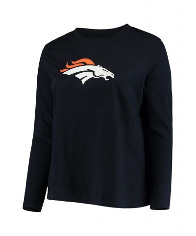 Women's Branded Navy Denver Broncos Plus Size Primary Logo Long Sleeve T-shirt Navy $22.50 Tops