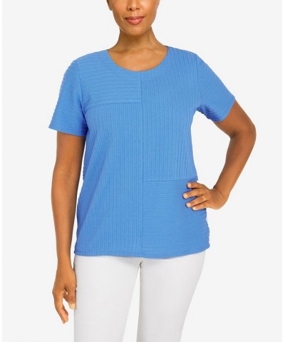 Women's Classics Spliced Ottoman Texture Knit Short Sleeve Top Periwinkle $29.03 Tops