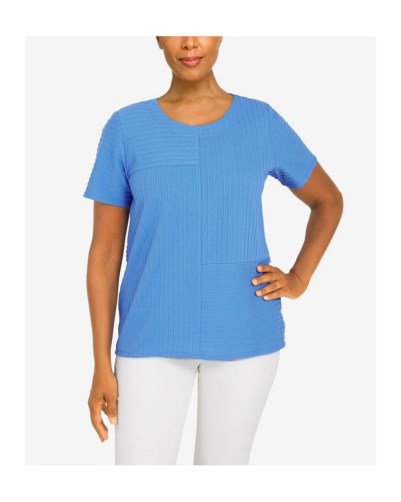 Women's Classics Spliced Ottoman Texture Knit Short Sleeve Top Periwinkle $29.03 Tops