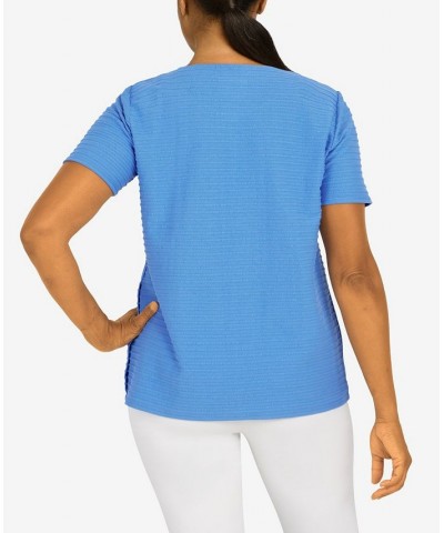 Women's Classics Spliced Ottoman Texture Knit Short Sleeve Top Periwinkle $29.03 Tops