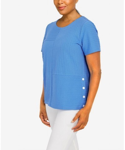 Women's Classics Spliced Ottoman Texture Knit Short Sleeve Top Periwinkle $29.03 Tops