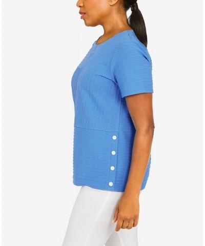 Women's Classics Spliced Ottoman Texture Knit Short Sleeve Top Periwinkle $29.03 Tops