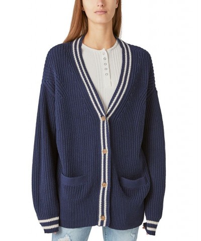 Women's Textured Varsity Cardigan Blue $47.73 Sweaters