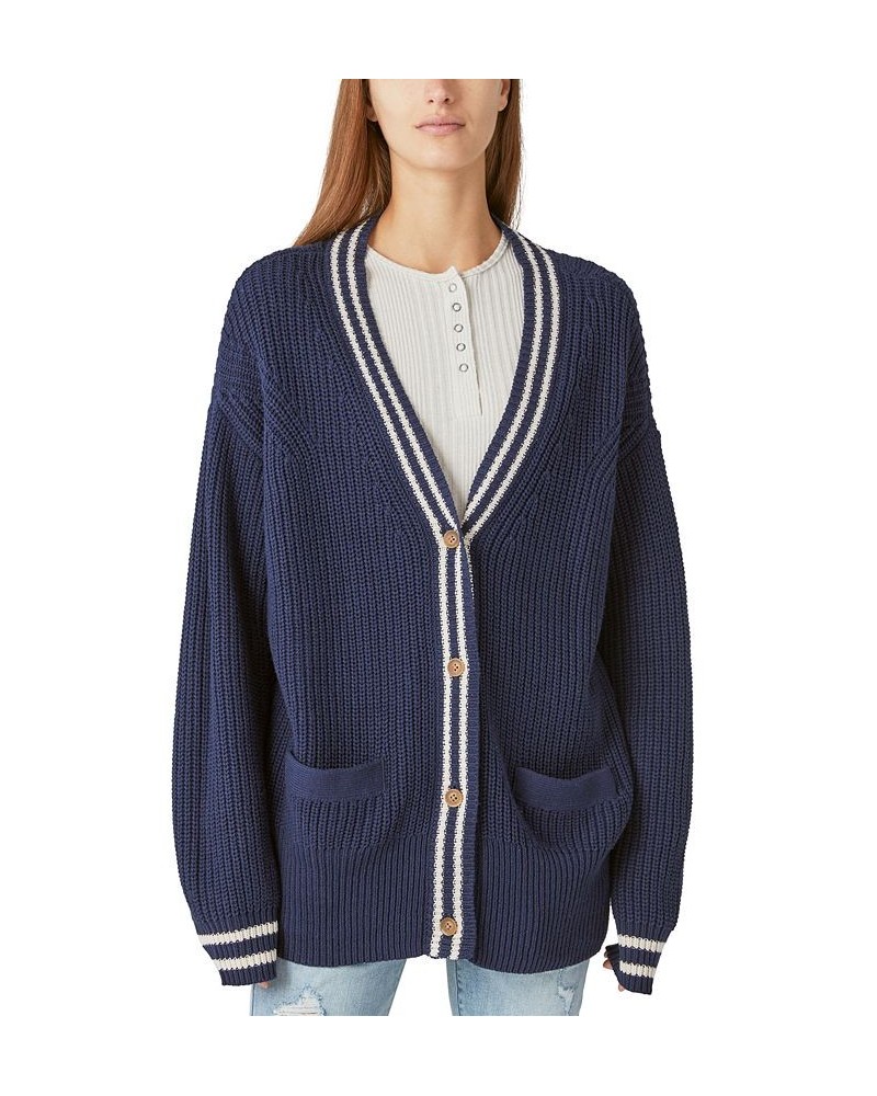 Women's Textured Varsity Cardigan Blue $47.73 Sweaters