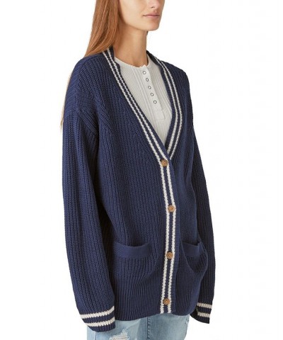 Women's Textured Varsity Cardigan Blue $47.73 Sweaters