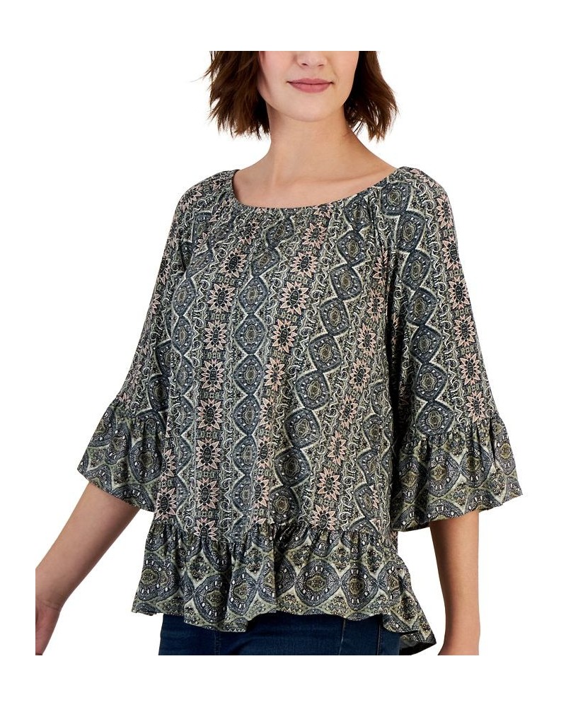 Petite Sunshine Floral On/Off the Shoulder Top Green $17.85 Tops