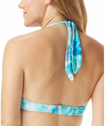 Contours Cameo Printed Bra-Sized Halter Bikini Top Blue $41.82 Swimsuits