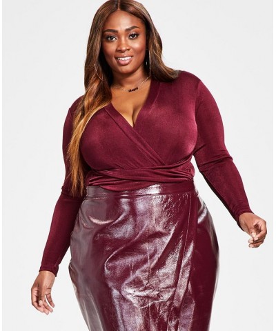 Trendy Plus Size Crossover Bodysuit Red $20.77 Tops