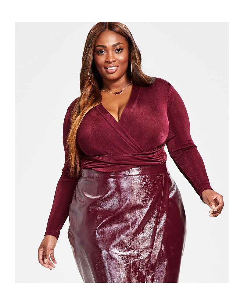 Trendy Plus Size Crossover Bodysuit Red $20.77 Tops