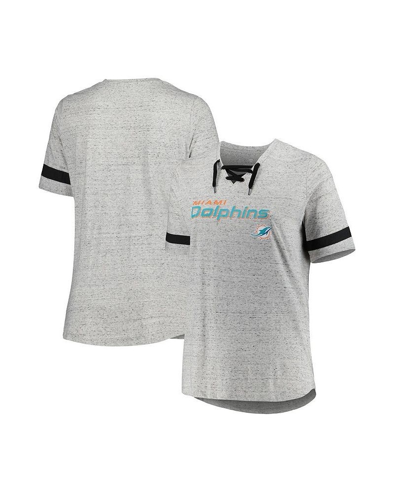 Women's Heather Gray Miami Dolphins Plus Size Lace-Up V-Neck T-shirt Heather Gray $28.49 Tops