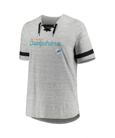 Women's Heather Gray Miami Dolphins Plus Size Lace-Up V-Neck T-shirt Heather Gray $28.49 Tops